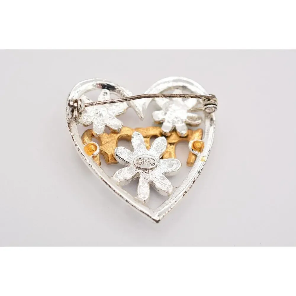 TC Vintage NANA Pin Brooch Floral Heart Grandma Grandmother Enamel Signed BinBA